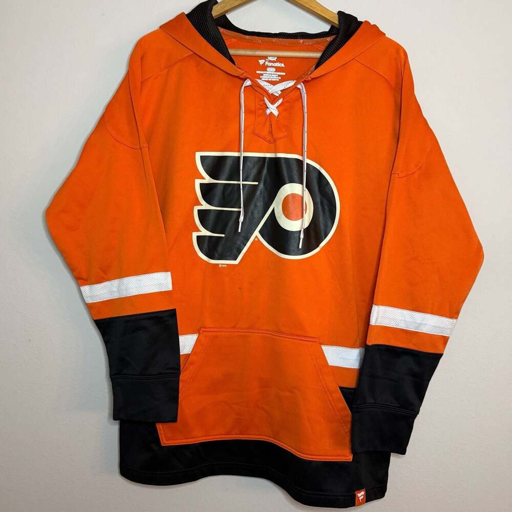NHL Philadelphia Flyers Black Orange and White Hoodie in Size Large